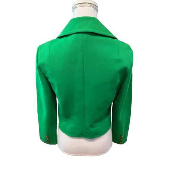 Vintage 60s Butter Knit Cropped Lime Green Polyester Blazer - Picture 4 of 5